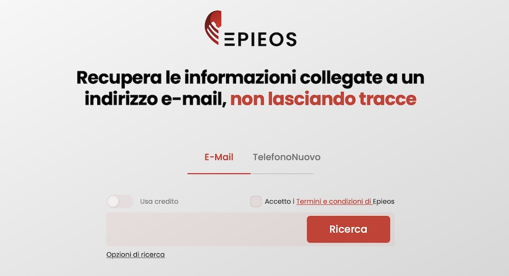 Epios è il servizio online per trovare informazioni approfondite partendo da una email o numero di telefono