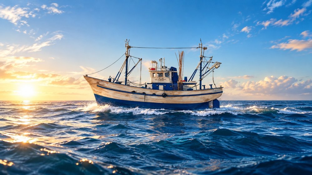 Sfondo dedicato ad peschereccio su onde e mare