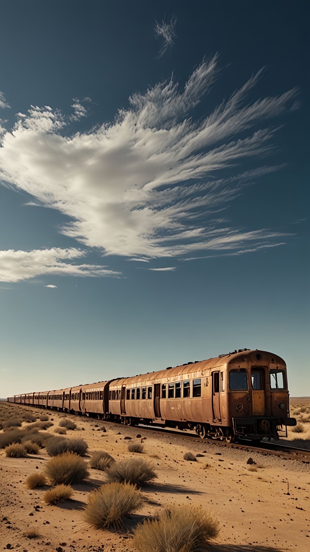 Sfondo dedicato ad un treno in corsa nel deserto. Perfetto per wallpaper smartphone