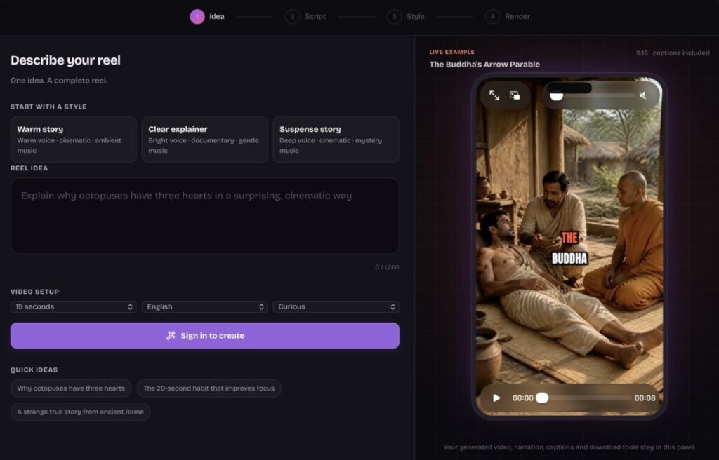 Faceless Reels AI: creare video verticali senza mostrarsi in camera