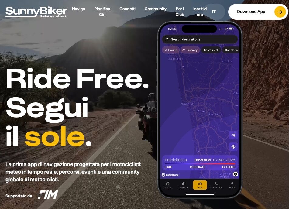 SunnyBiker: l’app per motociclisti che unisce navigazione, meteo e community