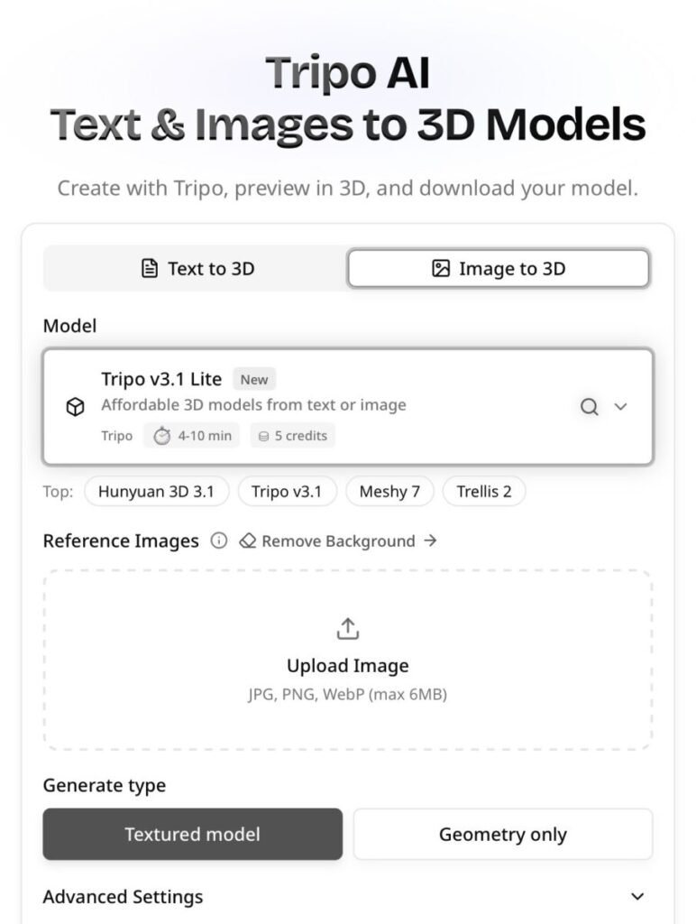 TripoAI: modelli 3D da testo e immagini nel browser